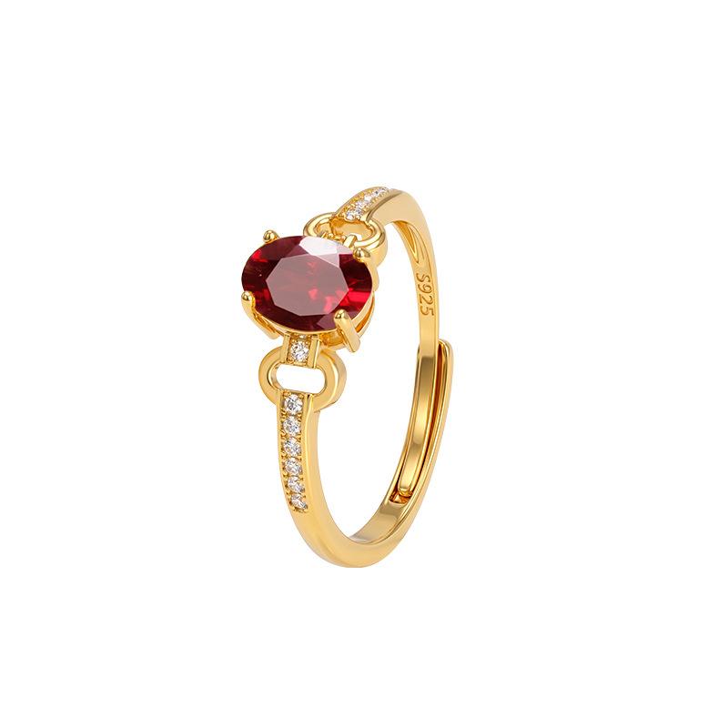 Color Treasure Ring S925 Sterling Silver Horse Buckle Design Natural Topaz Garnet Peridot Light Luxury Living Ring