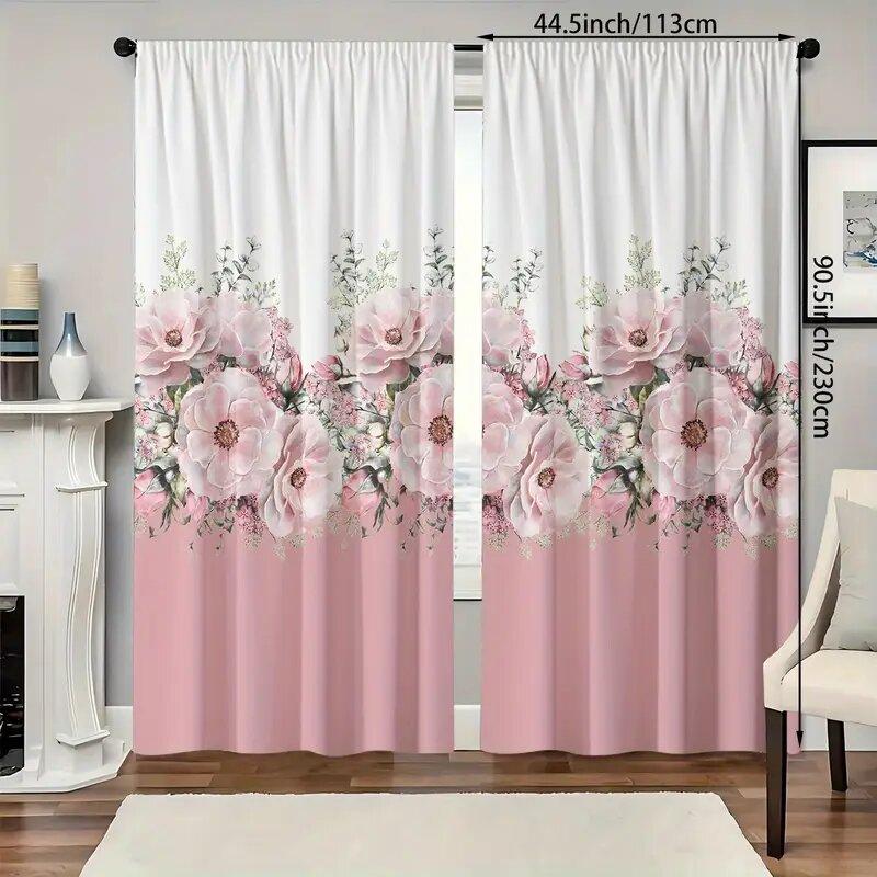 2pcs High-definition Digital Printed Flowers Printed Curtains, Pole Bag Curtains 42*84, Home Decoration, Room Decoration