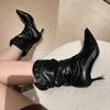 Studded Sleeve Stack Boots Fashion Pointed Toe Stiletto Heel Anti-Slip Wear-Resistant Booties