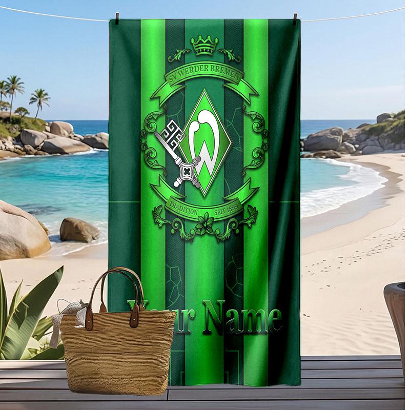 Telo Mare Personalizzato Stampato Werder Bremen FC Logo Calcio Supporto Nome Testo Personalizzato Asciugamano Assorbente Per Sport Viaggio Regalo Speciale