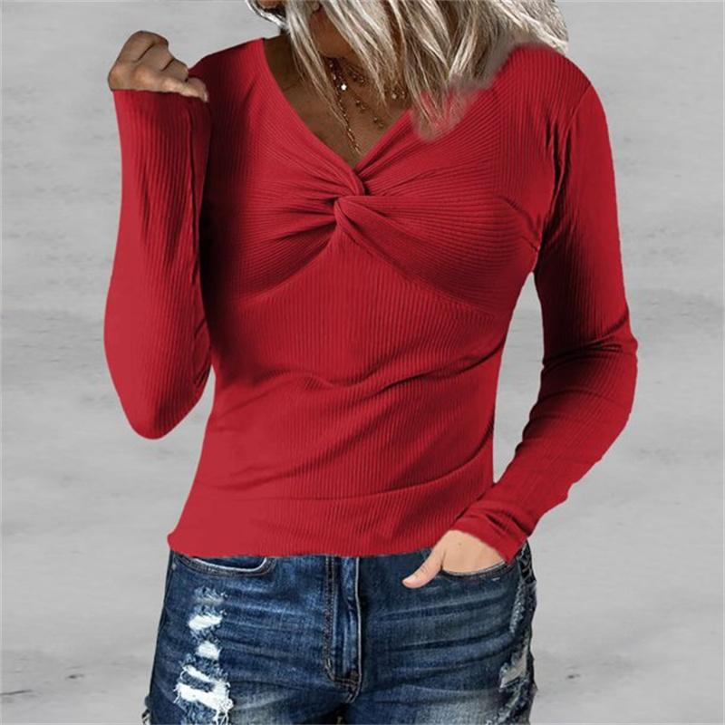 Women's Fashion Rib Knitted Sweater Slim Long Sleeve Pullover Sweaters