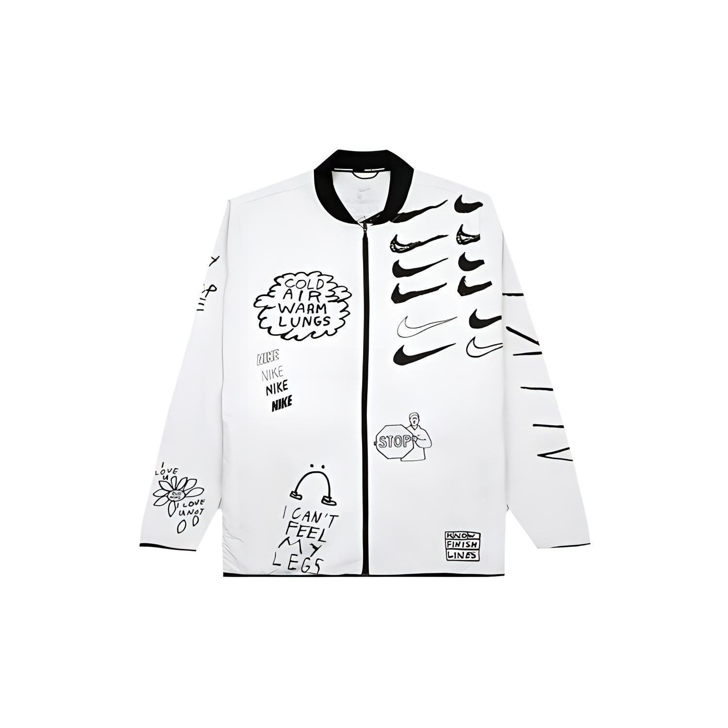 Nike Run Nathan Bell Running Jacket Graffiti Printing Logo Sports Jacket baseball uniform White Men s AJ7760-133 L