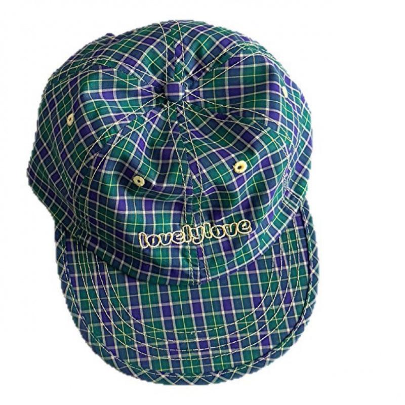 Japanese Retro Contrasting Plaid Letter Embroidered Beret Fashionable Temperament Flat Brim Cap