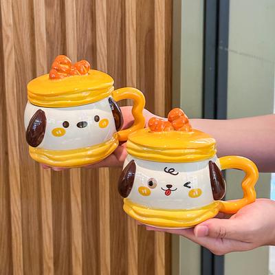 Ins Cute Baguette Puppy Mug Couple Ceramic Cup with Lid Spoon Girl Cute Coffee Cup Birthday Gift