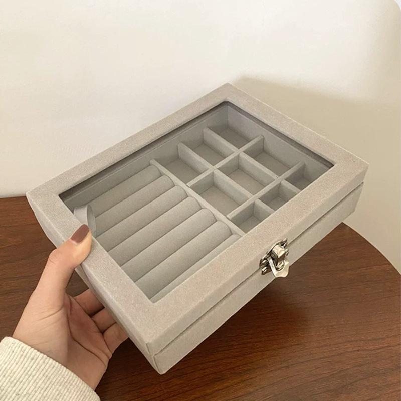 2025 окно шкатулка для украшений прозрачный бархат кольцо ожерелье серьги коробка для хранения украшений антиокислительная коробка для хранения украшений gray velvet storage