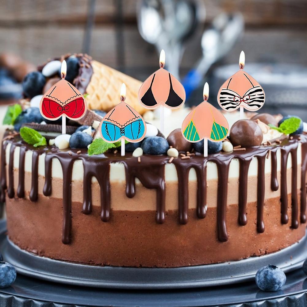 5pcs Funny Bikini Birthday Cake Topper Decor Smokeless Birthday Candles Cupcake Topper Decoration Celebration Party Candle Gifts