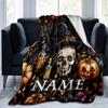 1PC Custom Name Halloween Witch Skull Art Outdooor Flannel Blankets Throw Blanket All-Season Throw Gift Bedspread for Couch, Bed, Camping Holiday Birt