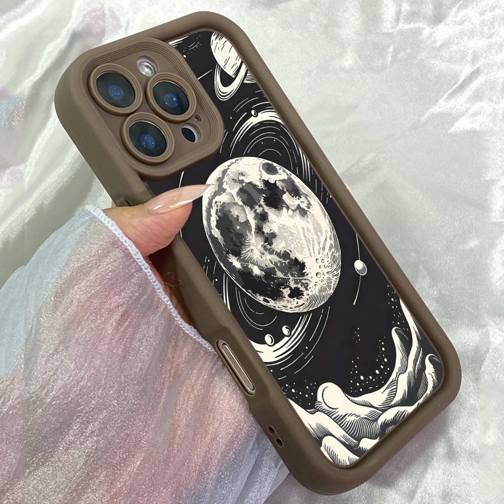 

JT354 місячне мистецтво для iPhone 17 16 15 14 13 Pro Max Samsung S26 S25 Ultra A17 A07 A56 A16 A15 A14 A13 Xiaomi 15T Redmi 15c Note 14 13 12 11 М який чохол Redmi 15C 4G/5G(171.6) коричневий