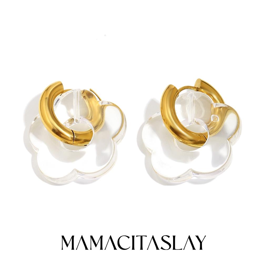 MamacitaSlay 316L Stainless Steel Acrylic Flower Hoop Earrings 18K Gold Plated Waterproof Jewelry Women's Elegant Earrings Gift