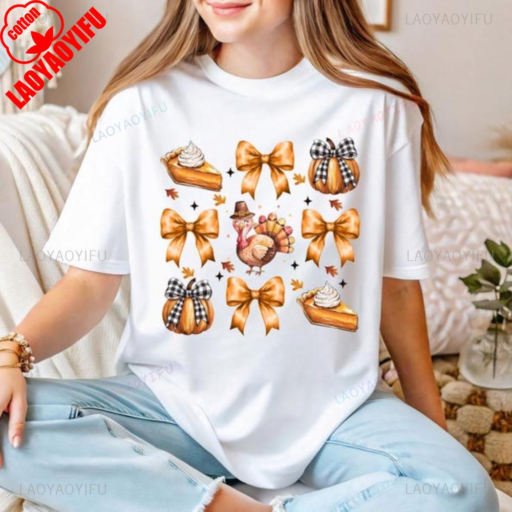 Thanksgiving Day Turkey And Snacks Autumn Vibes Printed TShirt Unisex Unisex Family Dinner Cotton T Shirts Unisex Streetwear Tops