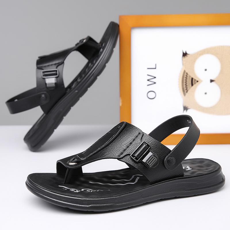 TUINANLE Neue Herren Rutschfeste Ledersandalen Offene Zehen Weiche Sommer Strand Pantoffeln für Herren Outdoor Lässige Bequeme Sandalen