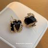 Personalized Dark Square Rhinestone Wheat Ear Studs - European & American Fashion High-Class Earrings for Women