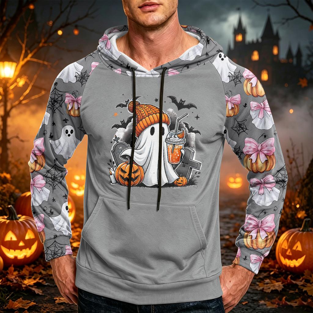 Men's Printed Casual Hoodie with Pocket and Drawstring Loose Fit Sweatshirt