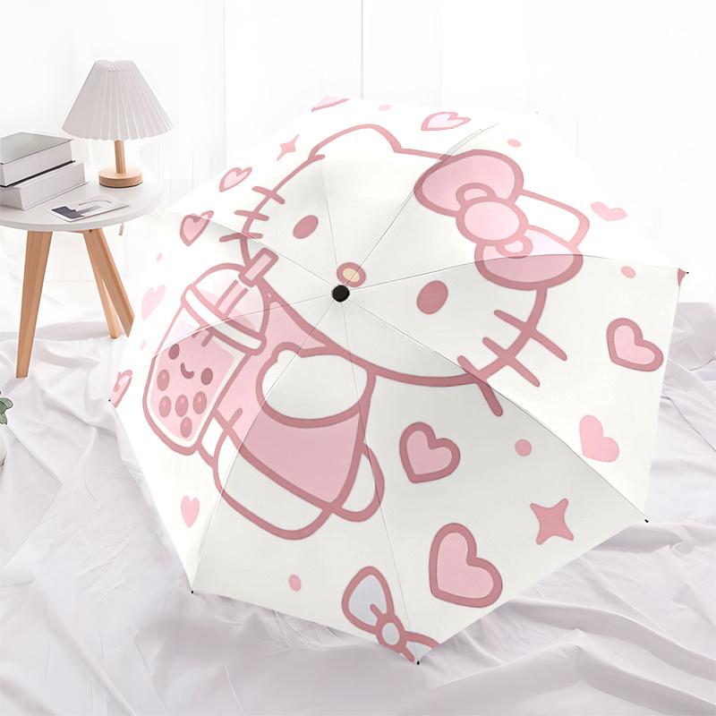 

1pc Hello Kitty Boba Tea Pink Bow Outdoor Umbrella - Automatic Open/Closed 8-Bone Iron Frame Portable Folding Design Suitable for Fans, Travel, Daily