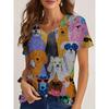 Womens V-Neck Loose Fit Short Sleeve T-Shirt With Floral Print Casual Top