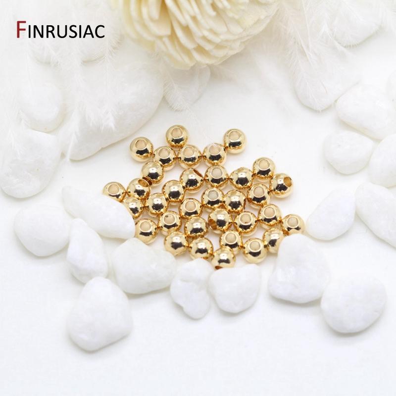 3 Sizes Loose Beads High Quality Brass Metal 14K Real Gold Plated Round Smooth Ball Spacer Beads For Jewellery Making Supplies