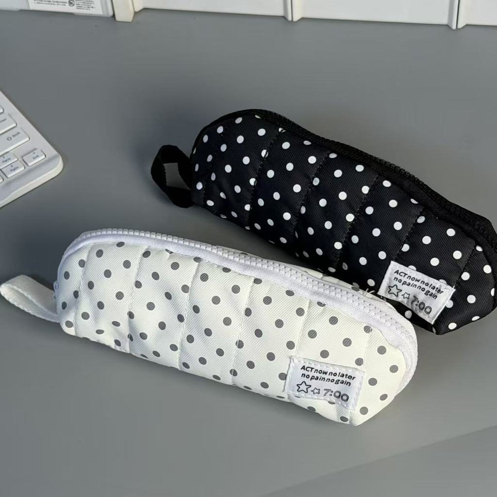 Canvas Pen Case With Cute Dot Design For Students And Office Use