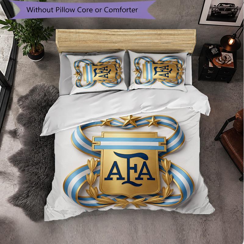 Argentina Football Pattern 3 Pieces Bedding Set Soft Microfiber Duvet Cover with Pillow Cases for Bedroom