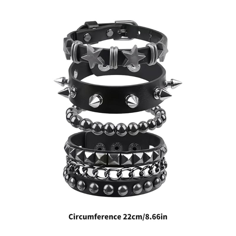 Pack of 4 Gothic Riveted Bracelets Leather Material Wrist Chains Comfort Fit for Concerts Themed Event and Daily Use