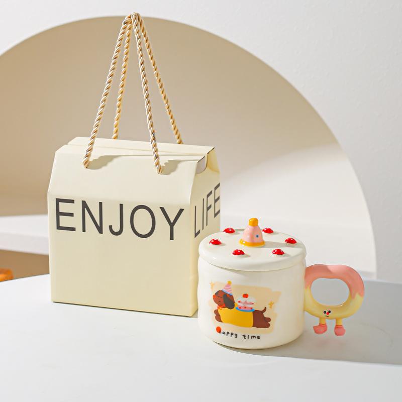 Creative Cute Cartoon Birthday Cake Cup Ceramic Mug Gift Home Cup Coffee Cup Water Cup Couple Cup