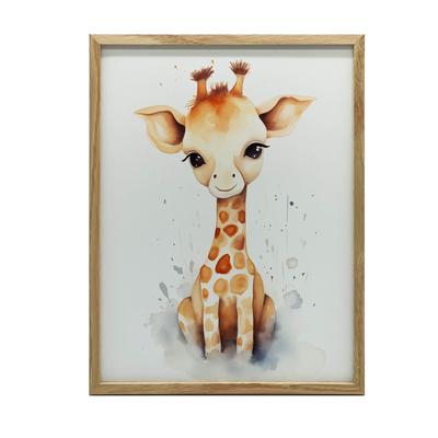 Joyful Giraffe From The Jungle Joyful Giraffe From The Jungle, 30X40 Cm, Dark Brown Wooden Frame, 230 Gsm Matte Paper