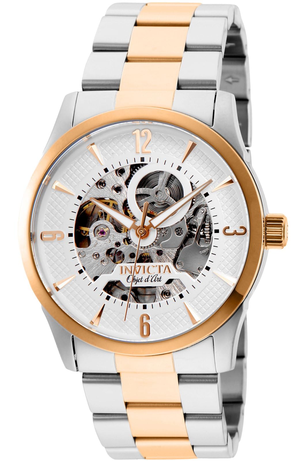 

Invicta Objet D Art Розовый стальной браслет Корпус Автоматические Белый циферблат Аналоговые часы 27584 Мужские Золотистый тон &