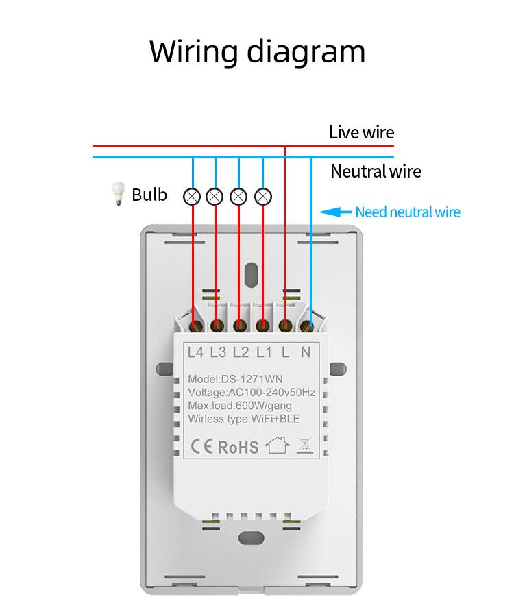 2023 New Arriving Touch Wall Switch Tuya Smart Home Wall Switch US & EU Standard 1/2/3/4 Gang Wall Switch with Metal Bezel
