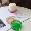 Decorative Candle Holder Pillar Tray Round Glass Green Dish Modern for Home Table Decor Pink