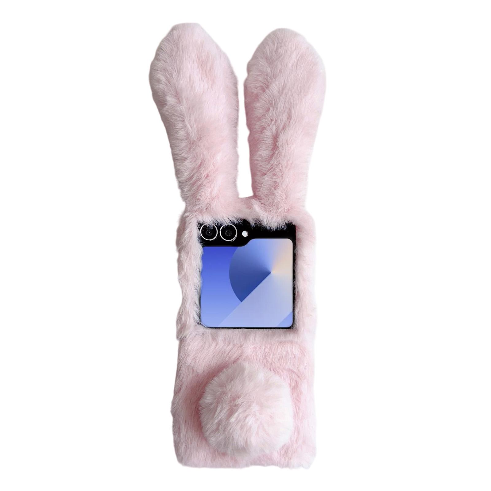 

For Samsung Galaxy Z Flip7 5G Case Bunny Ears Winter Plush Hard PC Phone Cover A