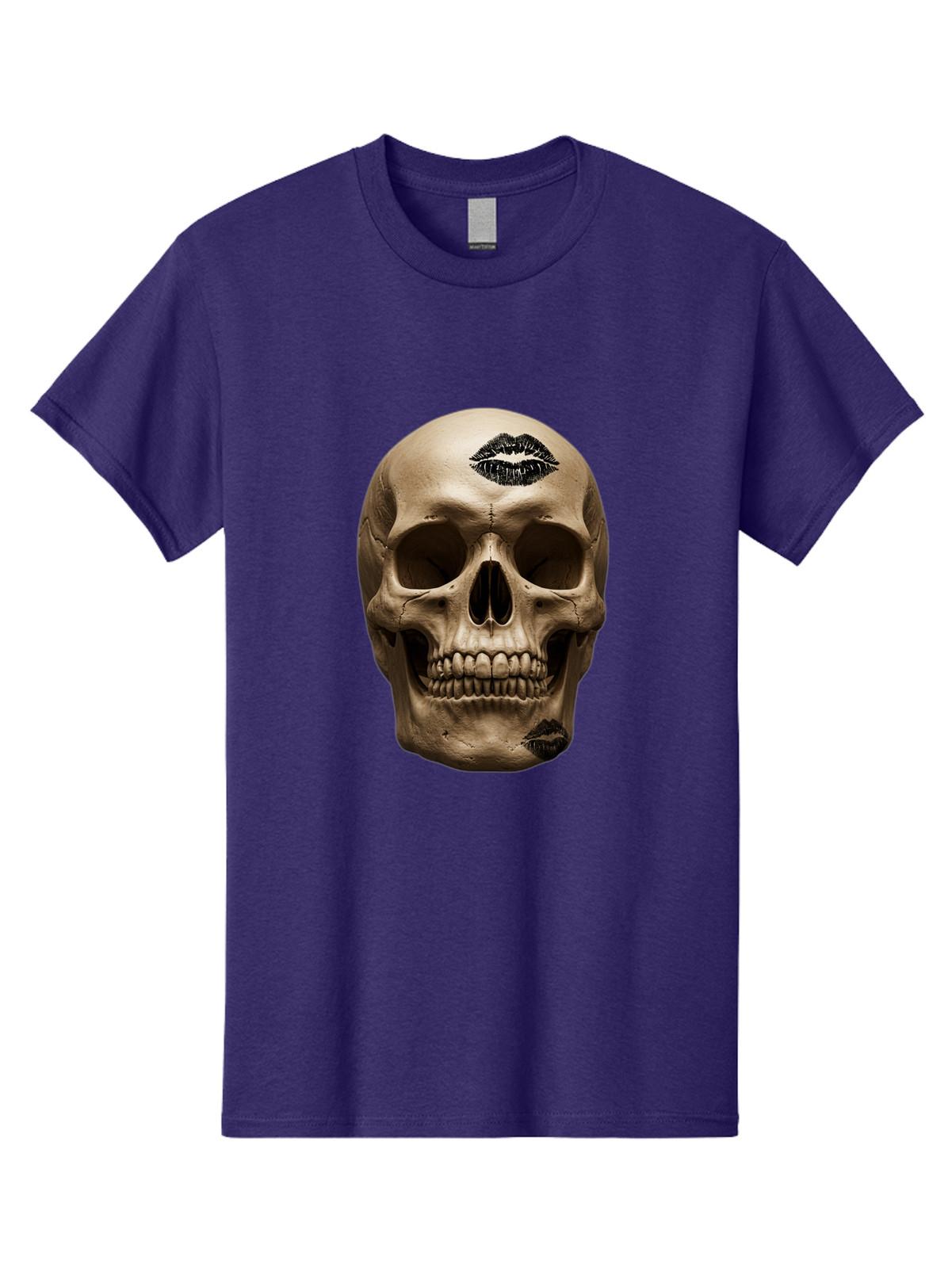 Skull-With-Lipstick-Kisses Mens Graphic Tee, 100% Cotton, Casual Summer Wear S разноцветный