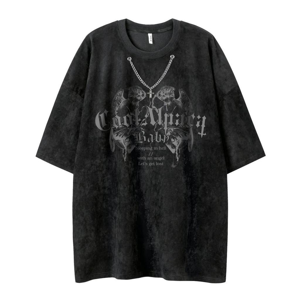 GothAngel Baby Graphic Unisex T-Shirt Cotton Washed Tshirt Oversized Short Sleeves T Shirt