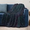 Black Floral Psychedelic Mandala Pattern Blanket - Neon Blue Purple Geometric Throw For Teens Girls Room Decor