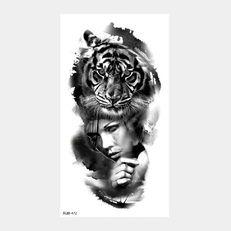 Upper Arm Sleeve Crown Lion Tiger Wolf Head Waterproof Temporary Stickers Body Art Fake Tattoo For Women Men