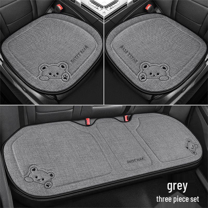 Cartoon Linen Car Seat Cushion – Universal Fit for Rear Driver Seat, Four Seasons