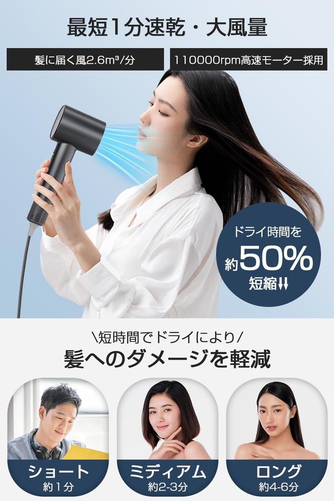Hair Dryer with 300 Million Negative Ions and Automatic Brushless DC Motor for Beautiful Hair NTC Temperature Control Constant Professionally Designed