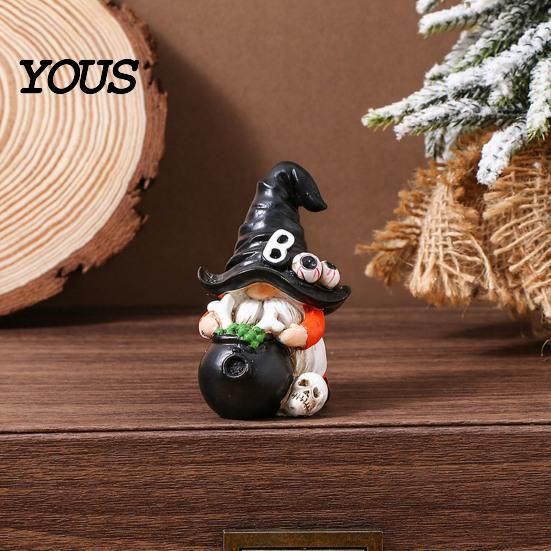 Weather Resistant Gnome Sculptures Halloween Witch Hat Figurine, Mini Wizard Resin Figurines Statue, Dwarf Sculpture Ornament for Indoor Outdoor