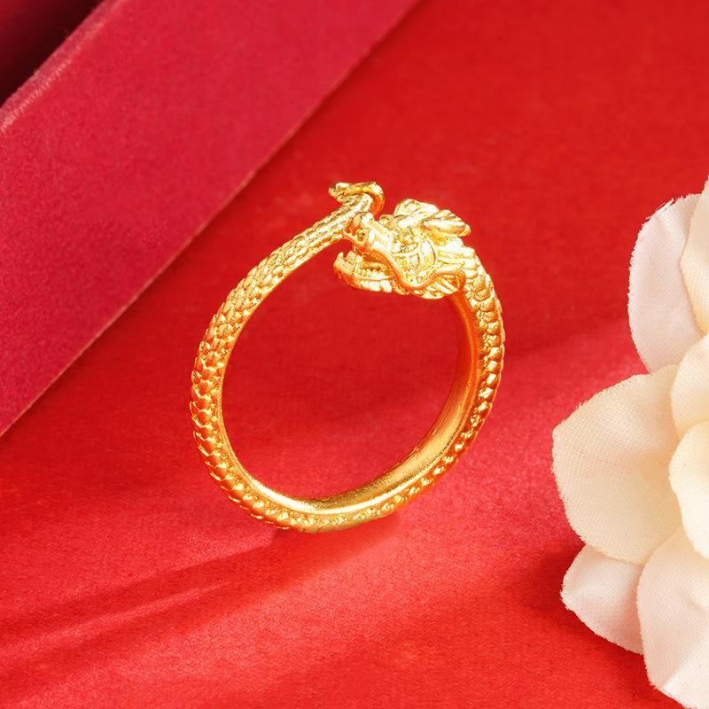 Women s gold-plated ring that doesn t fade, niche high-end light luxury design, Chinese trend, Chinese knot, open-style vintage imitation gold J2326Dragon Ring