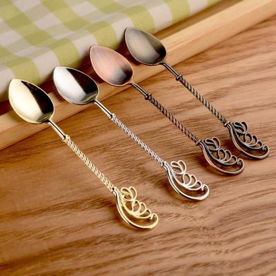 Coffee Spoon Pointed Head Long Handle Retro Carving Food Grade Multi-use Tableware Zinc