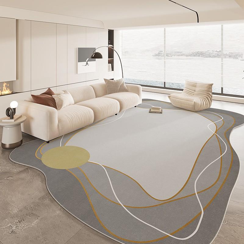 Modern Abstract Irregular Shape Area Rug Living Room Bedroom Non-Slip Washable Floor Mat Minimalist Cream Style