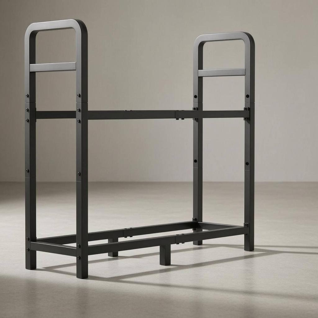 Black Steel Log Storage Rack Indoor Outdoor Two-Tier Firewood Carrying Bag