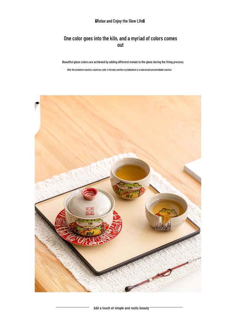 Three Talents Hand-Painted Gaiwan: Large Retro Chinese Tea Set for Home Brewing