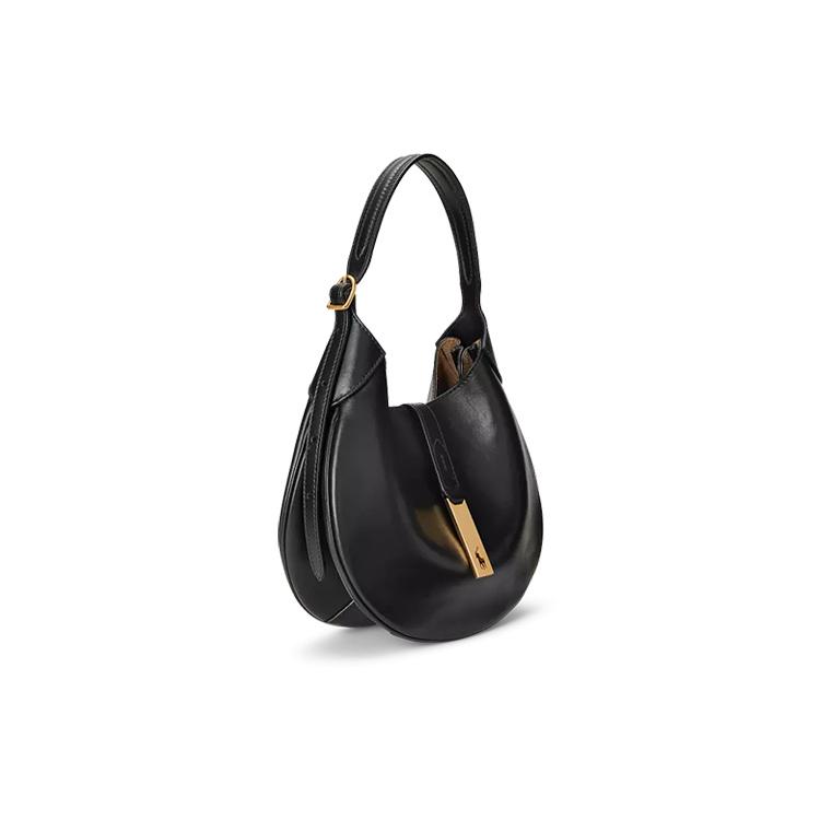 New Polo Ralph Lauren Polo ID Calfskin Handbag, Shoulder Bag Regular Women's Black WAPOBAG02V20042