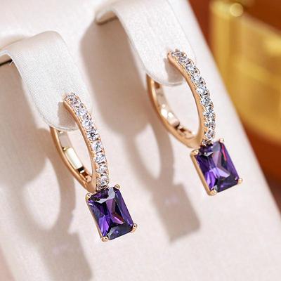 Quadratische lila Zirkon Bling Creolen Frauen Persönlichkeit Schmuck Mode Geschenke