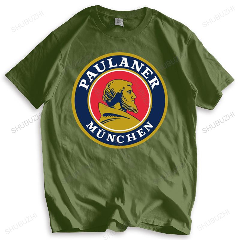 Mens luxury cotton Tees Paulaner Munchen German Beer Drink Alcohol T Shirt  Summer top gift Short Sleeve Outdoor Wear Shirt