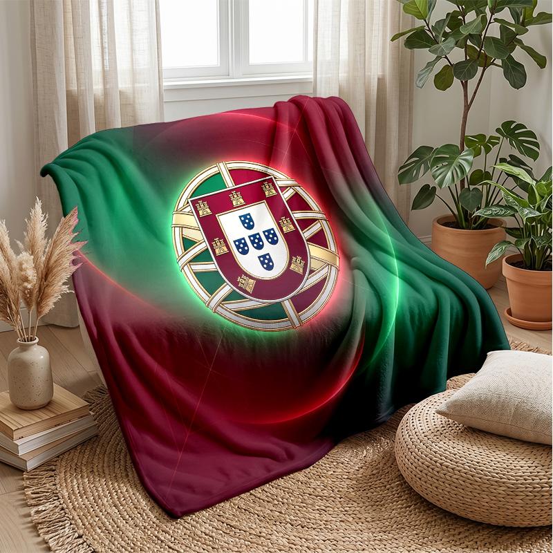 Portugal Football Printed Flannel Blanket Skin Friendly Warm Decorative Throw for Indoor Couch Bed Daily Use