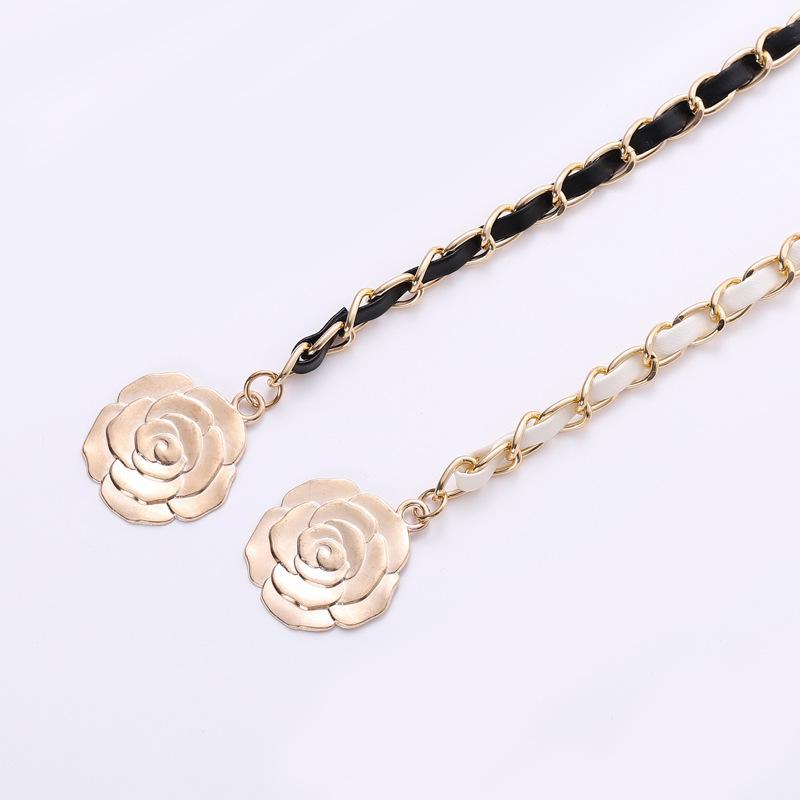 Camellia Waist Chain Women'S Decorative Sweater Dress Waist Metal Wear Pu Chain Large Flower Thin Belt