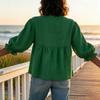 Women's Button Front Blouse Linen Cotton Blend Balloon Sleeves Puff Sleeve Top Casual Loose Fit Shirt