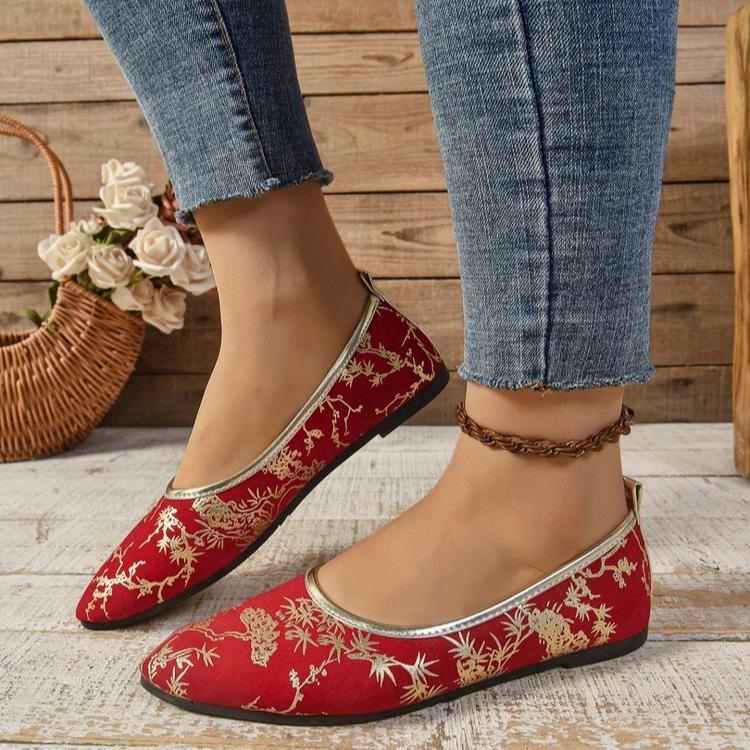 Summer New Single-shoe Women's Pointed Head Shallow Mouth Glitter Cloth Soft Sole Anti-slip Wear-resistant Flat Shoes