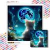 New Arrival 5D DIY Full Circle Diamond Painting "Cat Looking at the Moon" Embroidery Cross Stitch Home Decor Gift