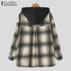 ZANZEA Women Casual Grid Print Patchwork Loose Long Sleeve Hoodies Pullover